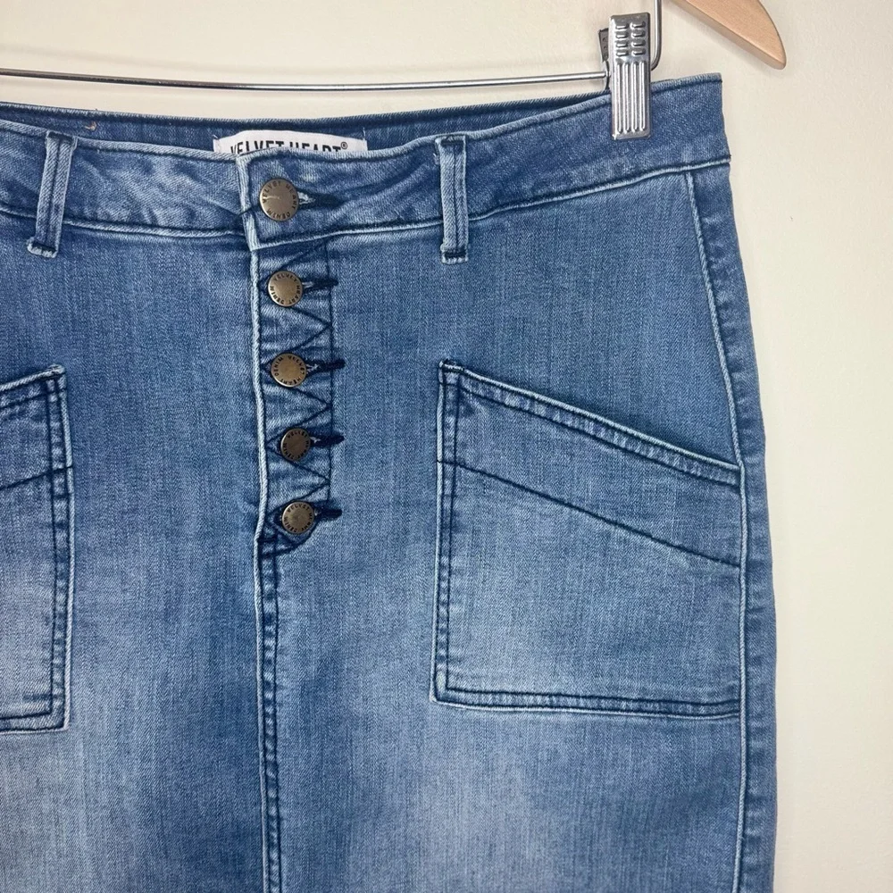 Velvet Heart Denim Women’s 29 Stretch Button Front Pencil Skirt Pockets Normcore
